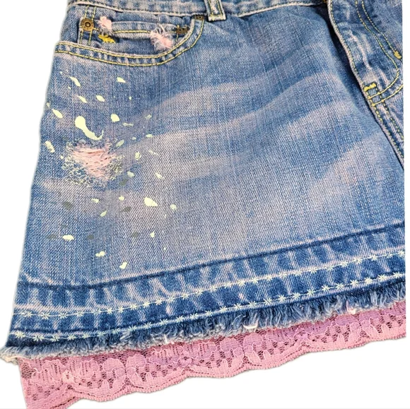 SUPER RARE! DESTROYED Abercrombie & Fitch Pink Lace & Denim Mini Skirt - Picture 3 of 9